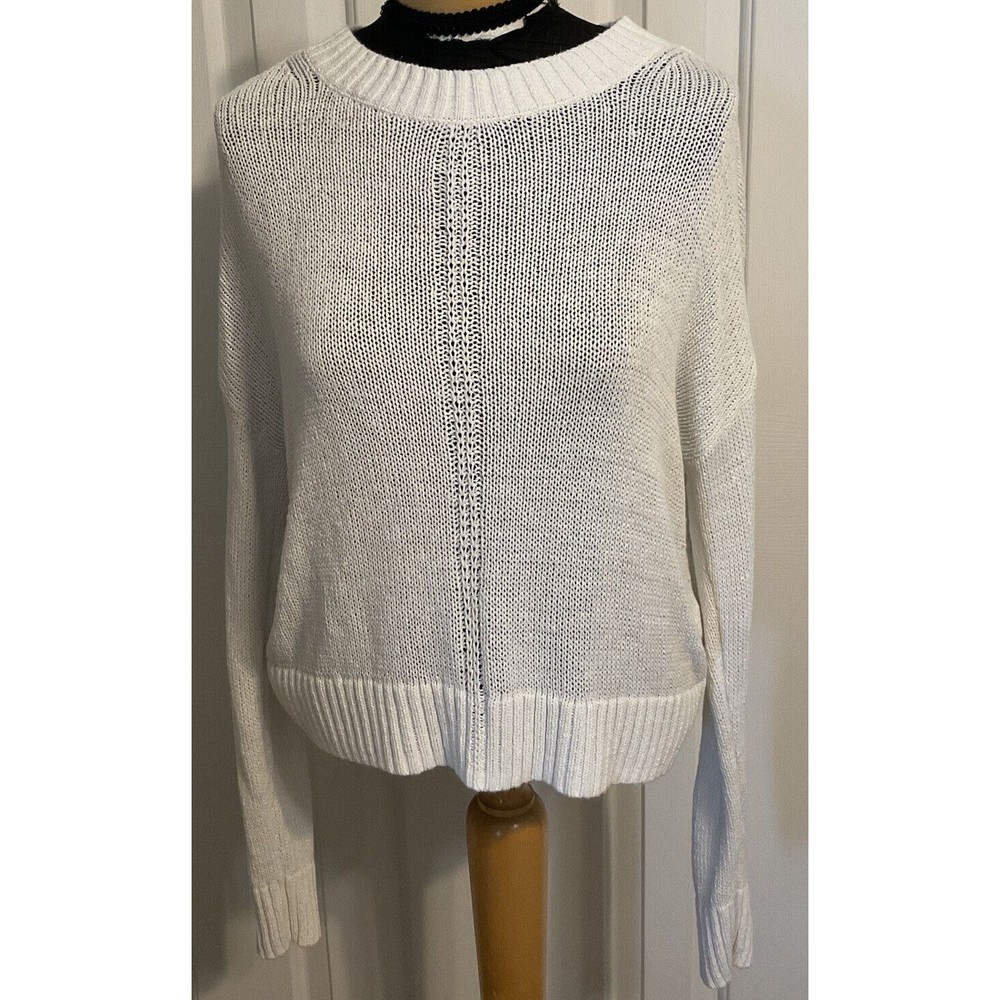 Banana Republic Women's White Knit Sweater Long Sleeve Round Neck Size Small